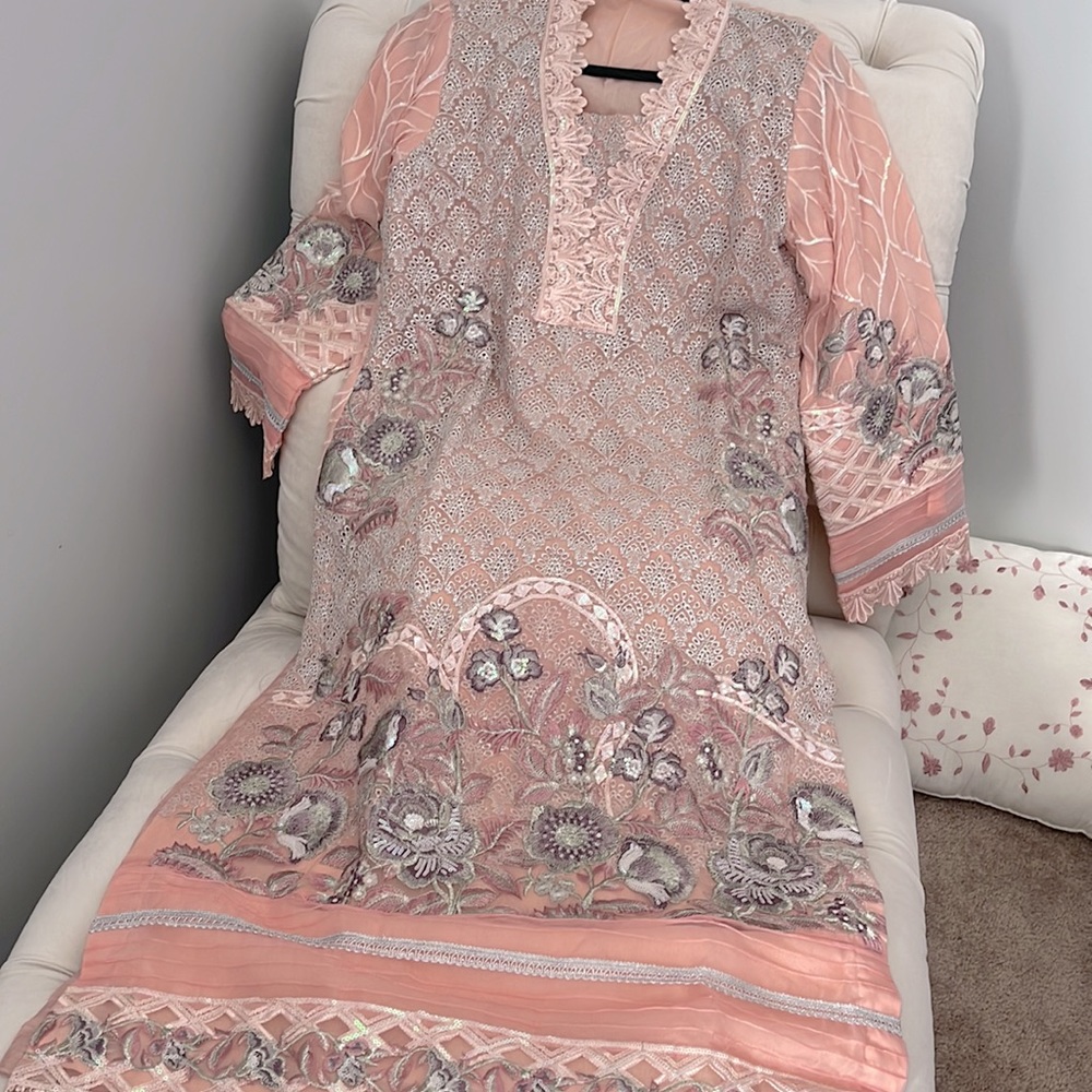 New Pakistani peach/pink chiffon dress.
